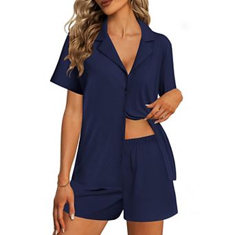 Ekouaer Womens Pajama Sets 2 pc Cotton Pjs Button Down Sleepwear Short Sleeve Lounge Set