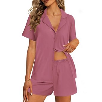 Ekouaer Womens Pajama Sets 2 pc Cotton Pjs Button Down Sleepwear Short Sleeve Lounge Set