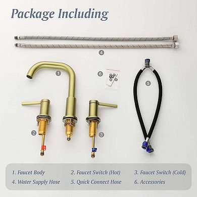 8 in. Widespread Double Handle Bathroom Faucet with Quick Connect Hose, Water Supply Hose