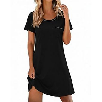 Ekouaer Cotton Nightgowns for Women Soft Sleep Shirt with Pocket Short Sleeve Crewneck Nightshirts