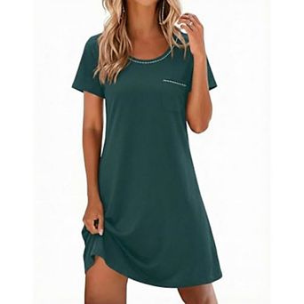 Ekouaer Cotton Nightgowns for Women Soft Sleep Shirt with Pocket Short Sleeve Crewneck Nightshirts
