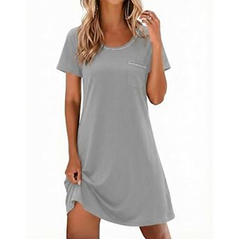 Ekouaer Cotton Nightgowns for Women Soft Sleep Shirt with Pocket Short Sleeve Crewneck Nightshirts