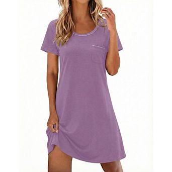 Ekouaer Cotton Nightgowns for Women Soft Sleep Shirt with Pocket Short Sleeve Crewneck Nightshirts