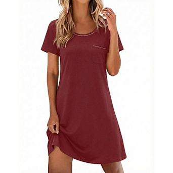 Ekouaer Cotton Nightgowns for Women Soft Sleep Shirt with Pocket Short Sleeve Crewneck Nightshirts