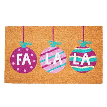 HomeRoots 17" X 29" Brown White And Pink Christmas Outdoor Coir Door Mat