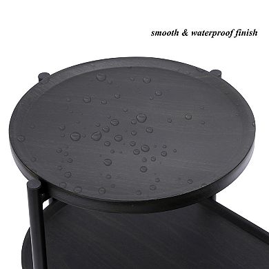 Heybly Round Coffee Table with 2-Tier Storage Trays, Modern Small End Table with Metal Frame