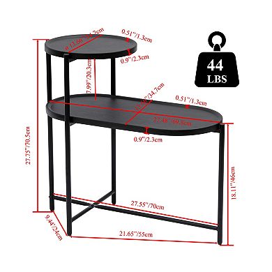 Heybly Round Coffee Table with 2-Tier Storage Trays, Modern Small End Table with Metal Frame