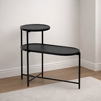 Heybly Round Coffee Table with 2 tier Storage Trays, Modern Small End Table with Metal Frame
