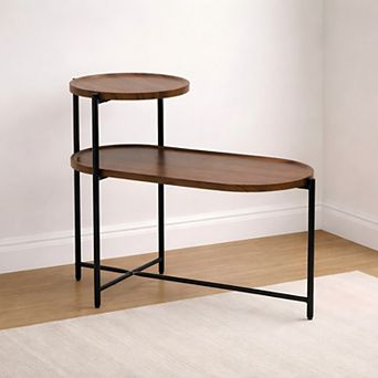 Heybly Round Coffee Table with 2 tier Storage Trays, Modern Small End Table with Metal Frame