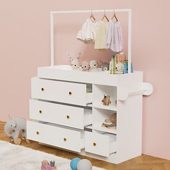 KWPZQEB Wardrobe with Hangers, Chest of Drawers, Multi-Functional Changing Table, White