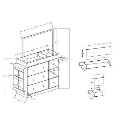 KWPZQEB Wardrobe with Hangers, Chest of Drawers, Multi-Functional Changing Table, White