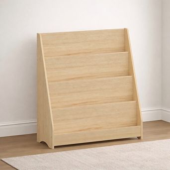 Heybly 4 tier Kids Bookshelf, Wooden Toddler Book Display and Toy Storage Organizer, Bookcase