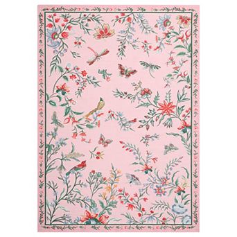 Vintage Floral & Bird Washable Rug Non-Slip Low Pile Indoor/Outdoor Carpet