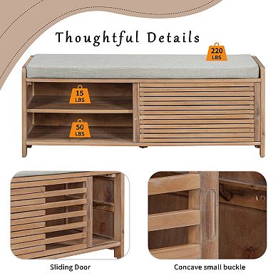 KWPZQEB Retro Distressed Shutter Storage Bench with Storage & Cushion for Entryway