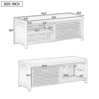 KWPZQEB Retro Distressed Shutter Storage Bench with Storage & Cushion for Entryway