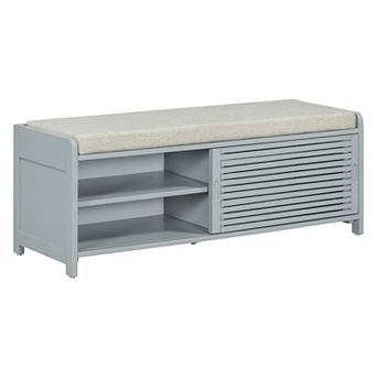 KWPZQEB Retro Distressed Shutter Storage Bench with Storage & Cushion for Entryway