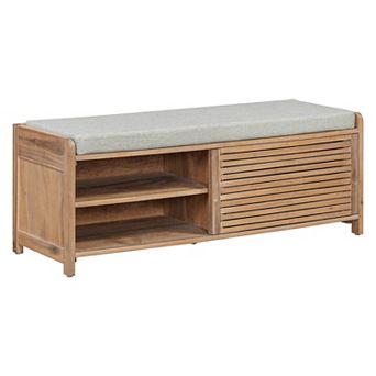 KWPZQEB Retro Distressed Shutter Storage Bench with Storage & Cushion for Entryway