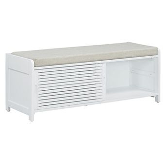 KWPZQEB Retro Distressed Shutter Storage Bench with Storage & Cushion for Entryway