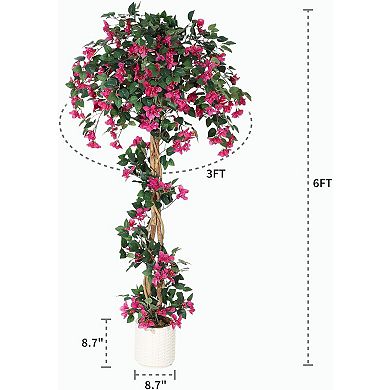 6FT Artificial Bougainvillea Tree in White Pot