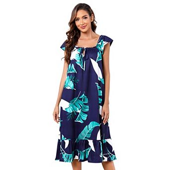 Women's Summer Floral Print Pleated Tank Dress Scoop Neck Knee Length Casual Dress
