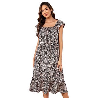 Women's Summer Floral Print Pleated Tank Dress Scoop Neck Knee Length Casual Dress