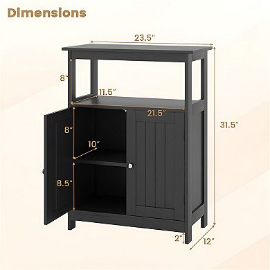 Small Space Storage Cabinet with Doors, Open Compartment, Freestanding Design