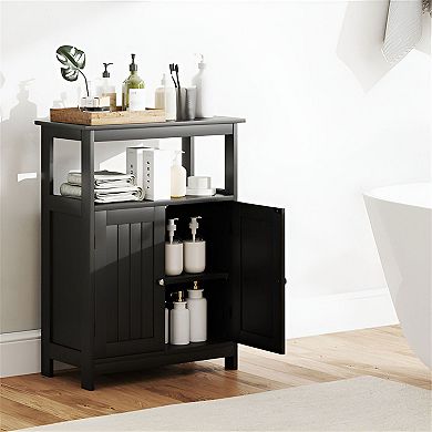 Small Space Storage Cabinet with Doors, Open Compartment, Freestanding Design