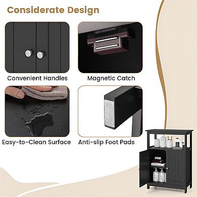 Small Space Storage Cabinet with Doors, Open Compartment, Freestanding Design