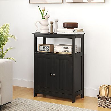 Small Space Storage Cabinet with Doors, Open Compartment, Freestanding Design