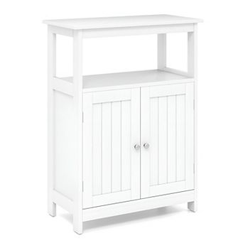 Small Space Storage Cabinet with Doors, Open Compartment, Freestanding Design