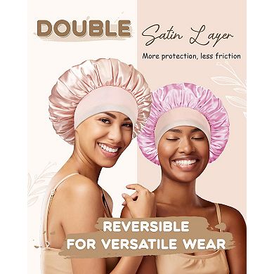 Silk Satin Sleep Cap Adjustable Reversible Double Layered Night Hair Cover