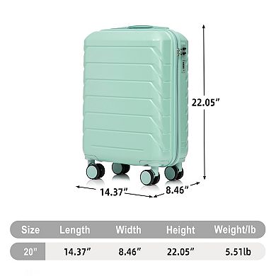 KWPZQEB 20 Inch Silent Wheels Carry on Suitcase with ABS Hard Shell & Compartmental Design