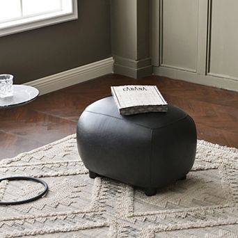 PU Faux Leather Upholstered Footrest Round Ottoman