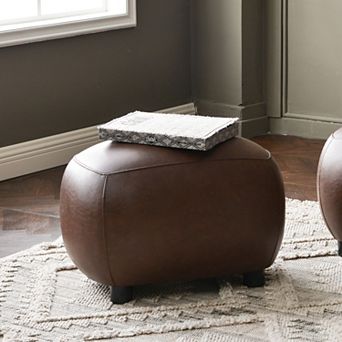 PU Faux Leather Upholstered Footrest Round Ottoman