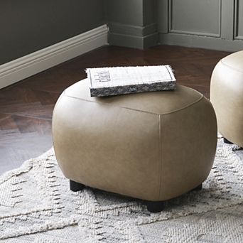 PU Faux Leather Upholstered Footrest Round Ottoman