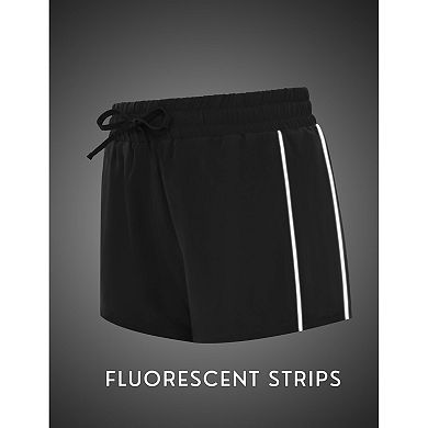 Pinspark Women's Quick Dry High Waisted Running Shorts Elastic Active Shorts with Zip Pockets