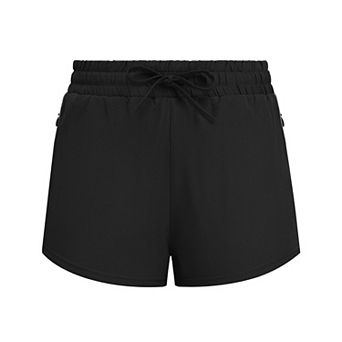 Pinspark Women's Quick Dry High Waisted Running Shorts Elastic Active Shorts with Zip Pockets