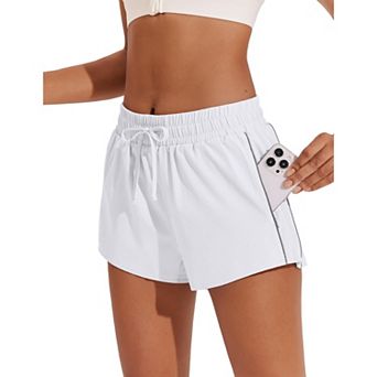 Pinspark Women's Quick Dry High Waisted Running Shorts Elastic Active Shorts with Zip Pockets