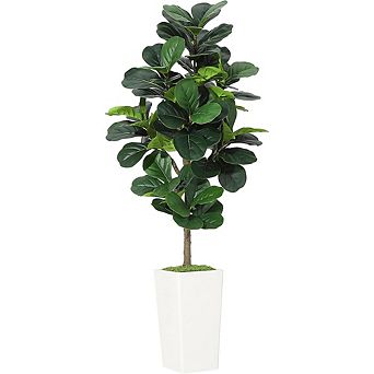 5FT faux fiddle leaf fig tree, silk leaves, bendable boughs, modern planter for home/office decor.