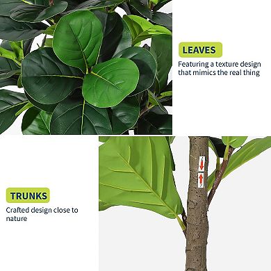 5FT faux fiddle leaf fig tree, silk leaves, bendable boughs, modern planter for home/office decor.