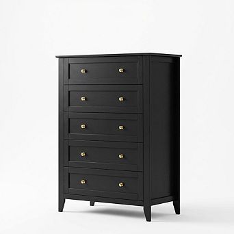 5 Drawer Dresser for Bedroom, Tall Dresser with Deep Drawers, Metal Knobs, Wooden Chests of Drawers