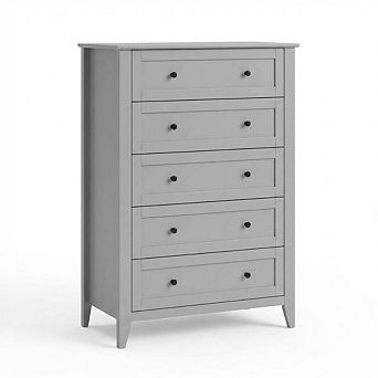 5 Drawer Dresser for Bedroom, Tall Dresser with Deep Drawers, Metal Knobs, Wooden Chests of Drawers