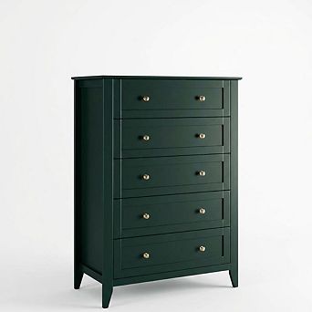 5 Drawer Dresser for Bedroom, Tall Dresser with Deep Drawers, Metal Knobs, Wooden Chests of Drawers