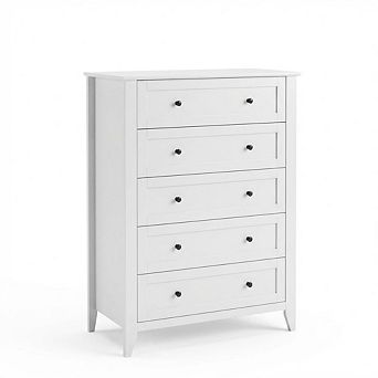5 Drawer Dresser for Bedroom, Tall Dresser with Deep Drawers, Metal Knobs, Wooden Chests of Drawers