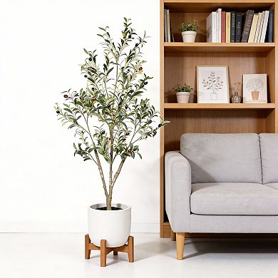 KWPZQEB Artificial Olive Tree in Black Plastic Pot, Real Touch Fake Indoor Plant for Home