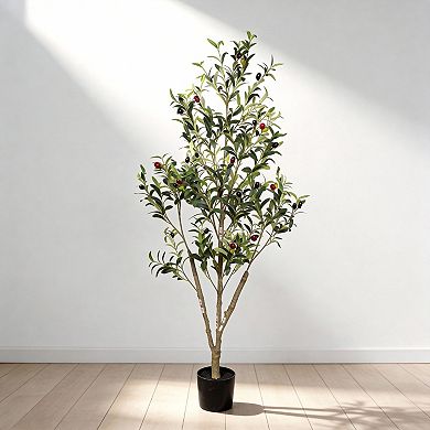 KWPZQEB Artificial Olive Tree in Black Plastic Pot, Real Touch Fake Indoor Plant for Home