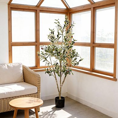 KWPZQEB Artificial Olive Tree in Black Plastic Pot, Real Touch Fake Indoor Plant for Home