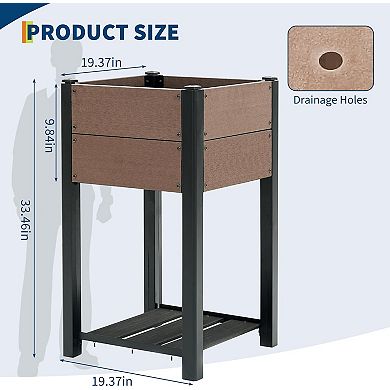 Elevated Garden Bed Having Storage Shelf HDPE Wood grain Planter Box with Sturdy Aluminum