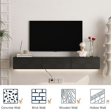 Trikiousd 67" Floating Wall-Mounted TV Stand with 16-Color LEDs for 5565" TVs