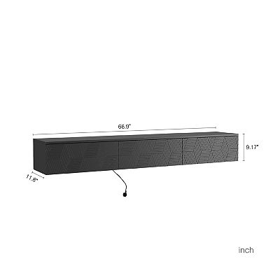 Trikiousd 67" Floating Wall-Mounted TV Stand with 16-Color LEDs for 5565" TVs